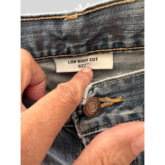 Levis 33Wx30L Distressed Low Boot Cut 527 Mens Jeans Light Wash Denim - Picture 6 of 10